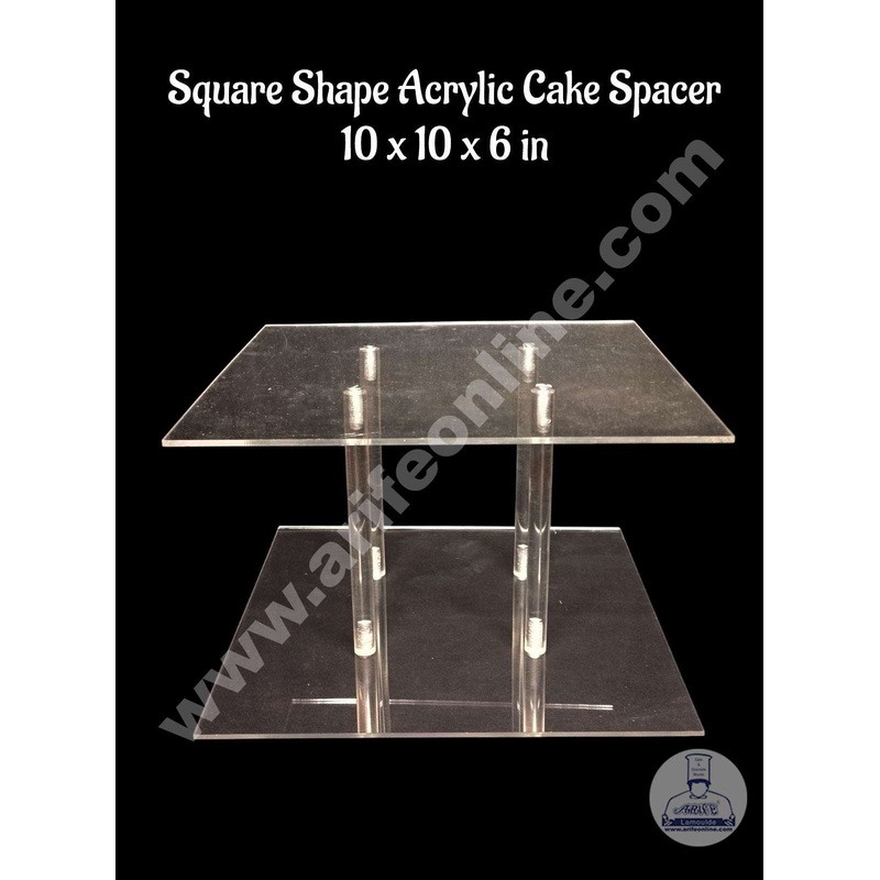 CAKE DECOR Square Shape Cake Spacer with Rods 10" X 6" Acrylic Clear Cake Display Spacer