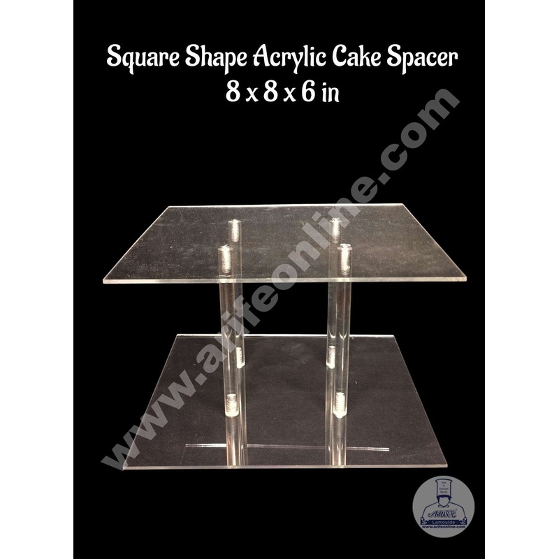 CAKE DECOR Square Shape Cake Spacer with Rods 8" X 6" Acrylic Clear Cake Display Spacer