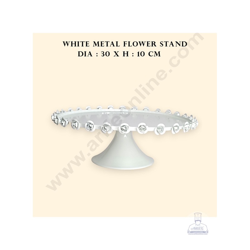 CAKE DECOR White Metal Cake Stand with Metal Rose Border | Dessert Stand | Cupcake Stand