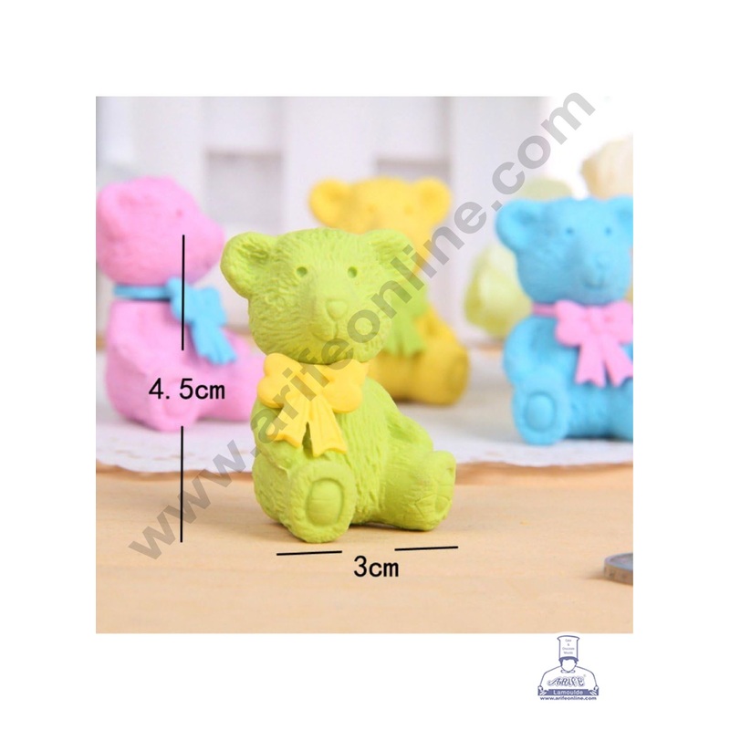Cute Teddy Bear Rubber Topper | Cute Animal Themed Decoration & Erasers - (3 pc set ) CAKE DECOR