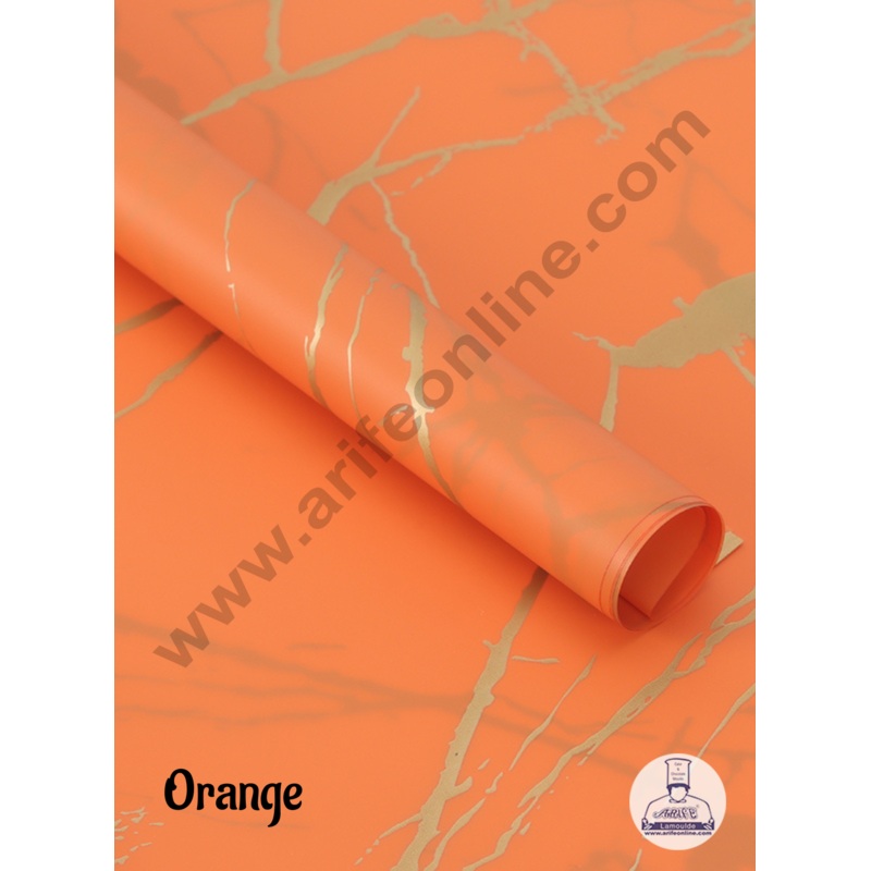 Korean Bouquet Wrapping Sheets | Premium Flower Wrapping Paper Marble Design  (Orange)   - CAKE DECOR