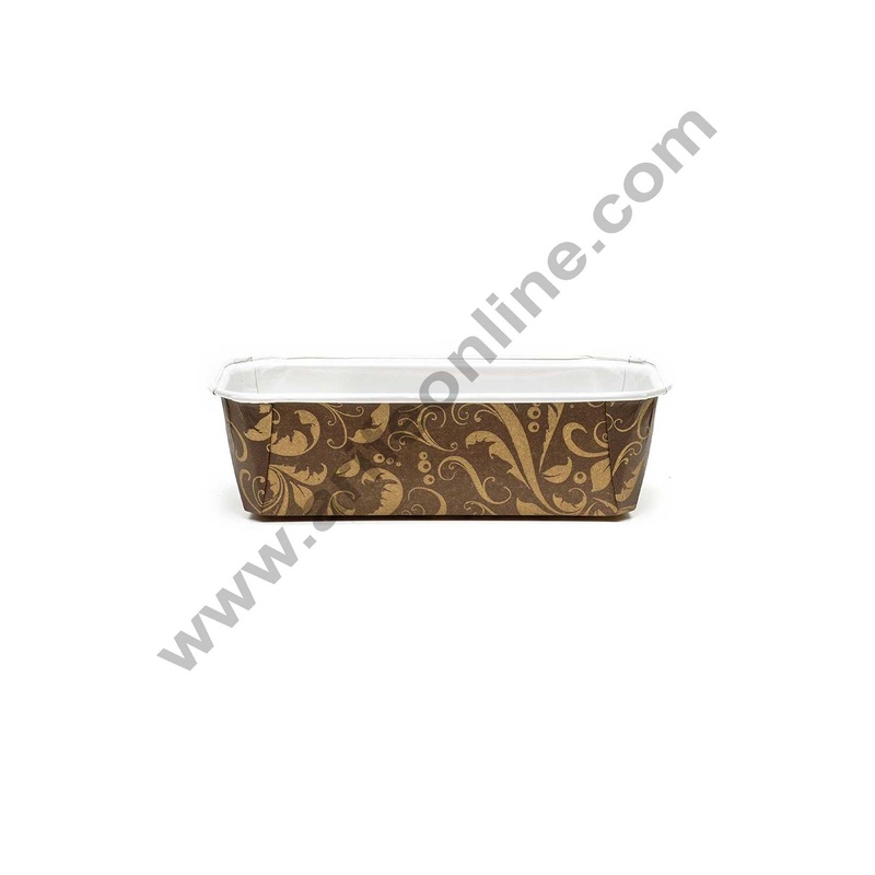 Novacart Bake & Serve Paper Baking Mould By Cake Decor - Brown Light Golden Desgin Plum Cake Mold 10 Pcs