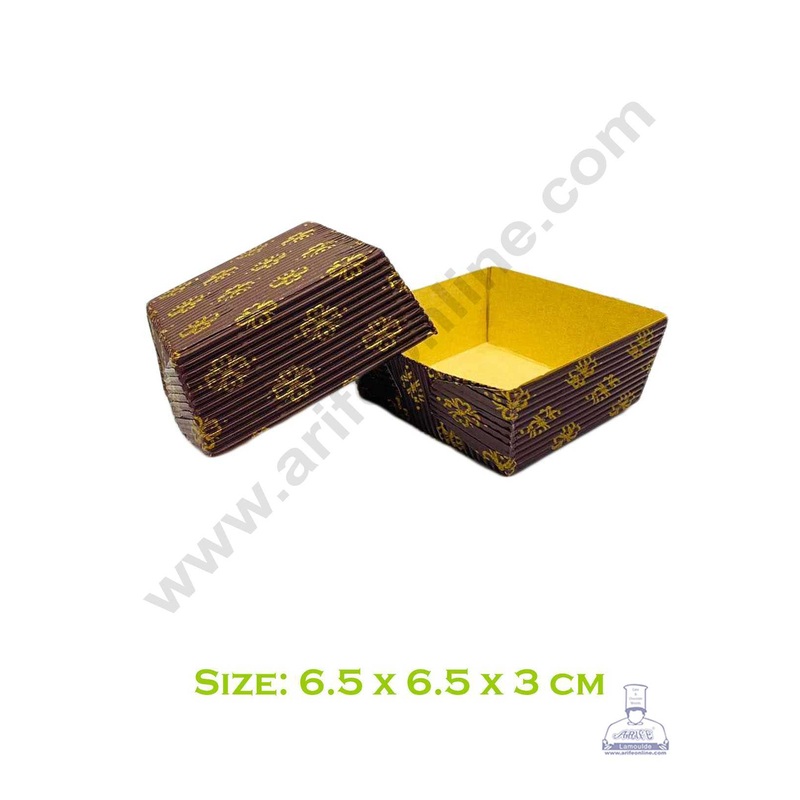Novacart Bake & Serve Paper Baking Mould By Cake Decor - Square Brown Design Brownie Cake Mould (10 Pcs Pack)
