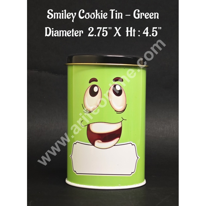 Smiley Cartoon Printed Cookie Tins - Green | Printed Metal Jar (Size M) - CAKE DECOR