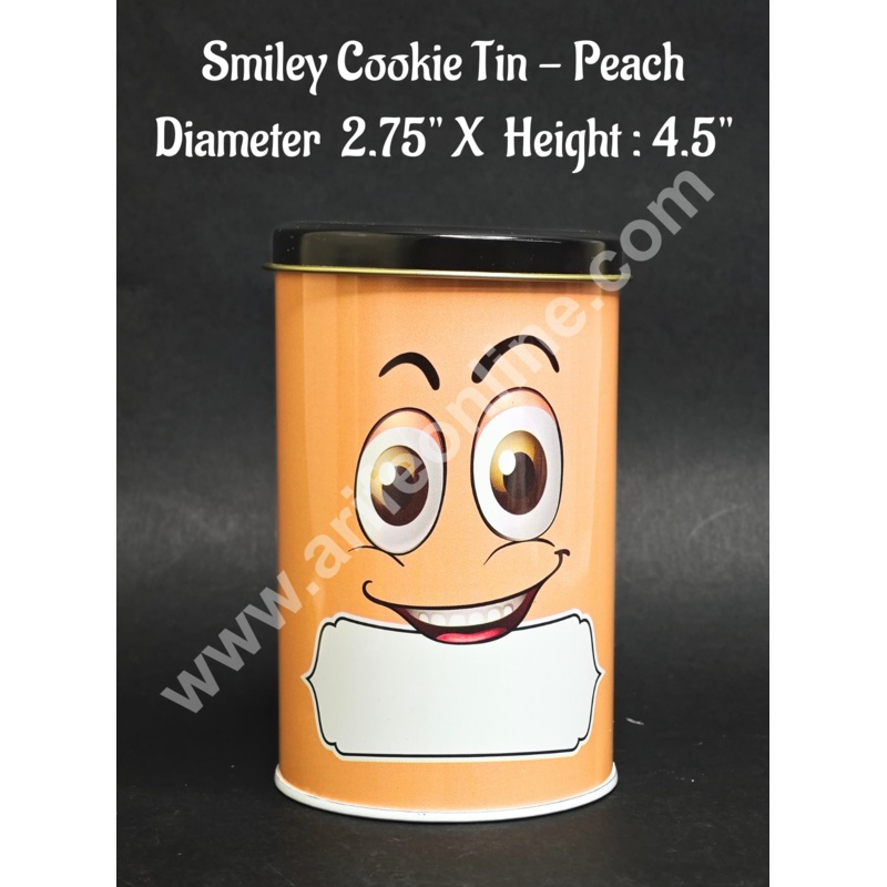 Smiley Cartoon Printed Cookie Tins - Peach | Printed Metal Jar (Size M) - CAKE DECOR