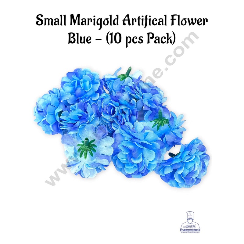 CAKE DECOR Small Marigold Artificial Flower For Cake Decoration  Blue ( 10 pcs Pack )