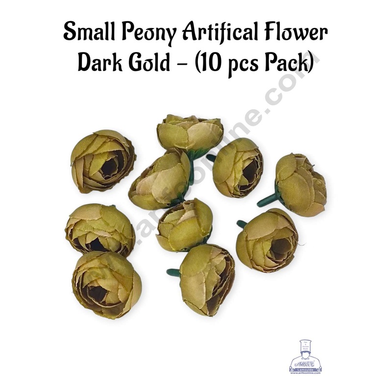 CAKE DECOR Small Peony Artificial Flower For Cake Decoration  Dark Gold ( 10 pc pack )