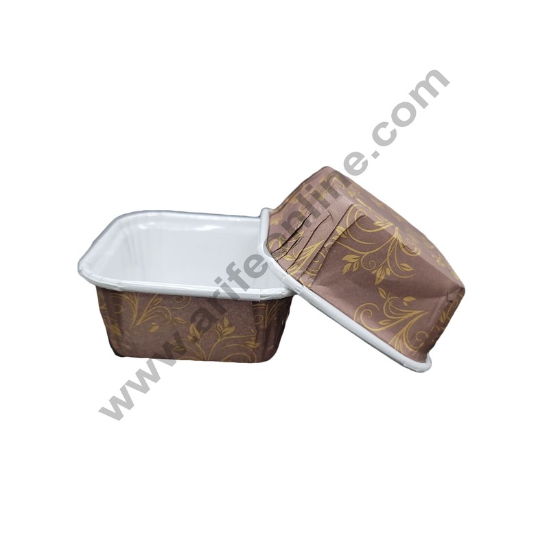 Cake Decor Square Brown Leaf Design Brownie Cup Cake Mould 50 Pcs