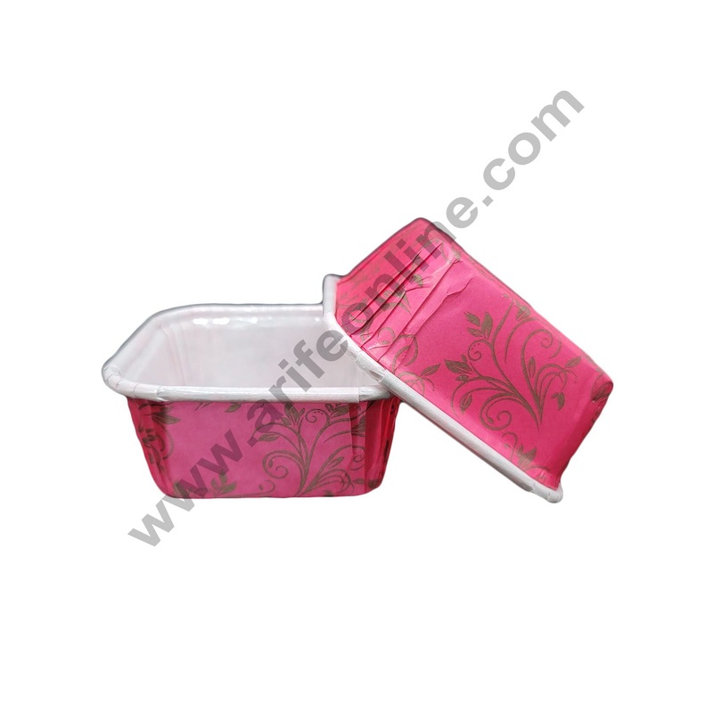 Cake Decor Square Maroon Leaf Design Brownie Cup Cake Mould 10 Pcs