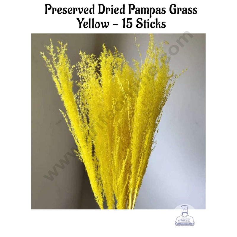 CAKE DECOR Yellow Color Preserved Dried Pampas Grass For Cake Decoration Bouquet Wedding Party Centerpieces Decorative  Yellow (15 Sticks)