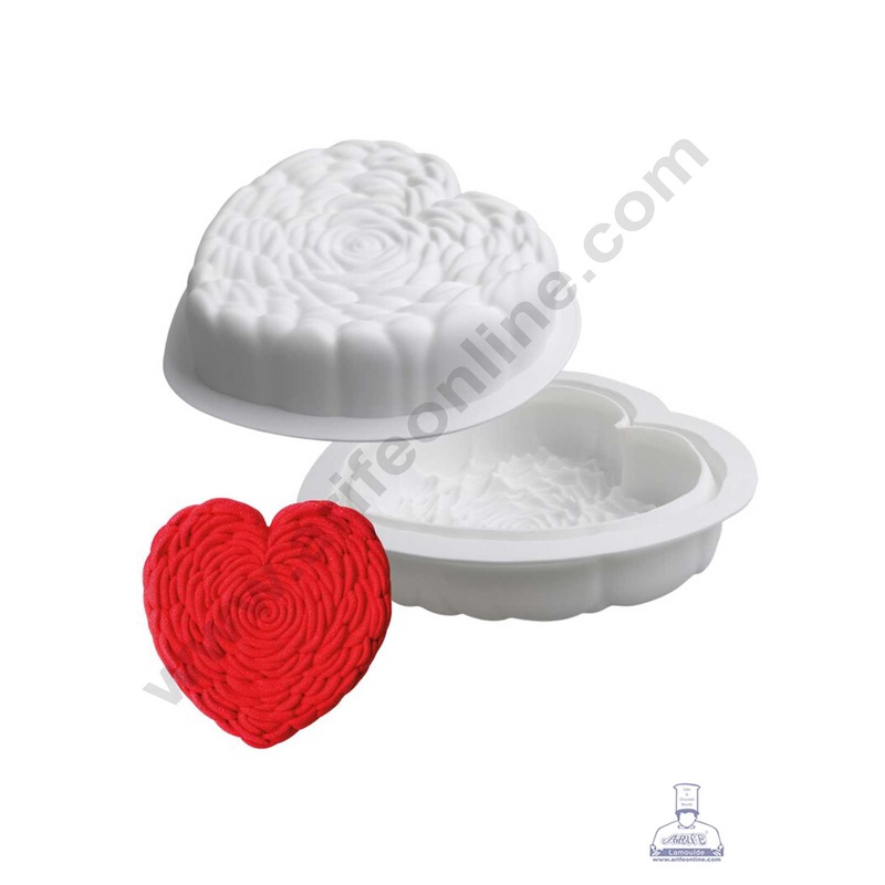 CAKE DECOR 1 Big Rose Texture Heart Shape Silicone Mould Cake Mould Baking Moulds
