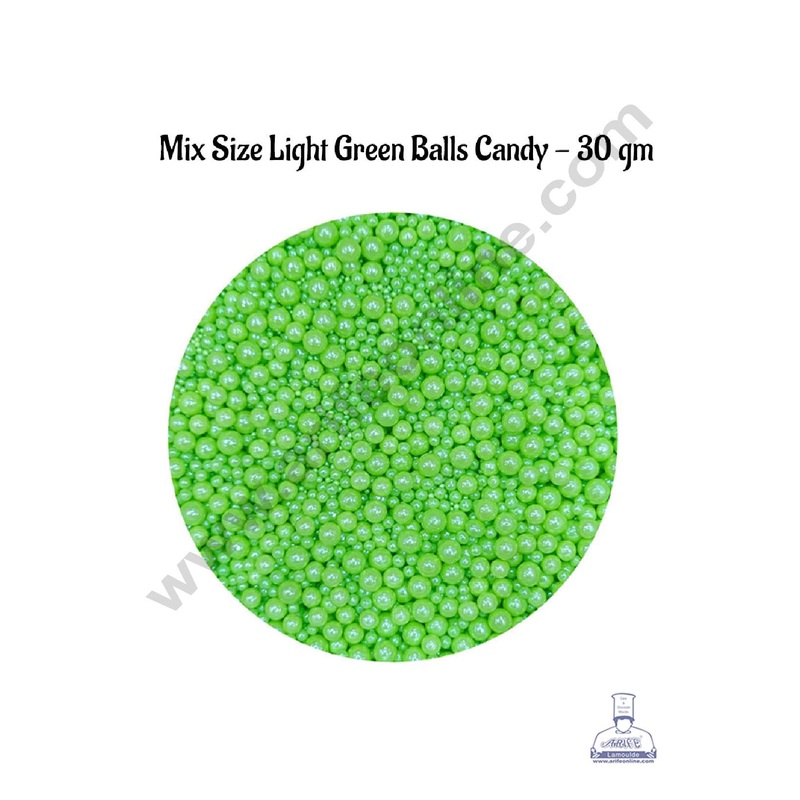 CAKE DECOR Sugar Candy - Mix Size Light Green Balls Candy - 30 gm