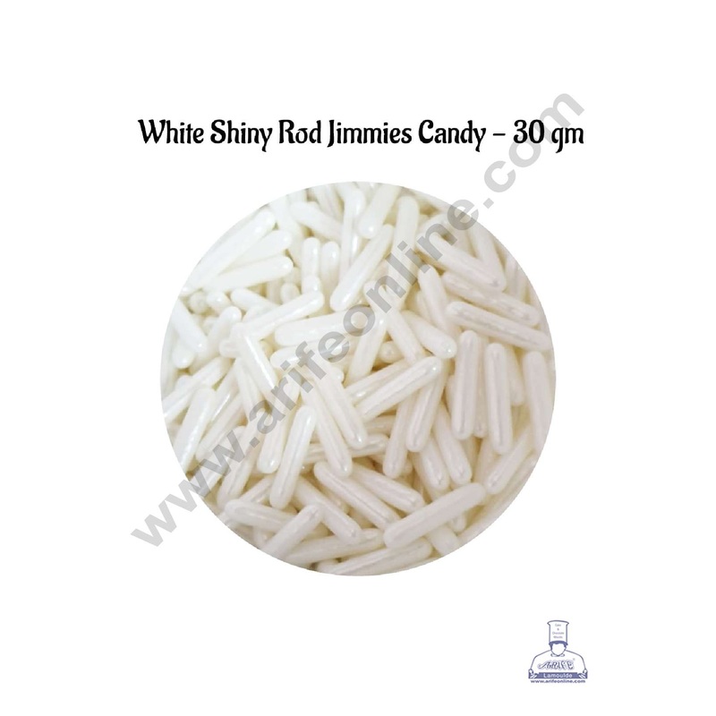 CAKE DECOR Sugar Candy - White Pearl Long Rod Jimmies Sprinkles and Candy - 30 gm