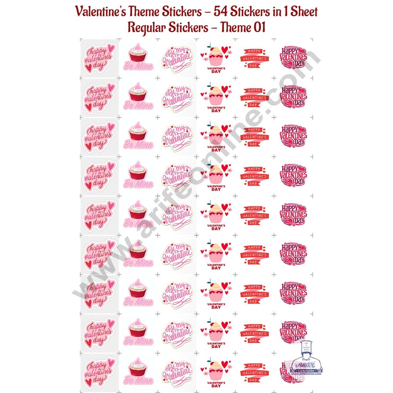 CAKE DECOR Valentine's Theme Regular Stickers - 54 in 1 Sheet (Theme 01)