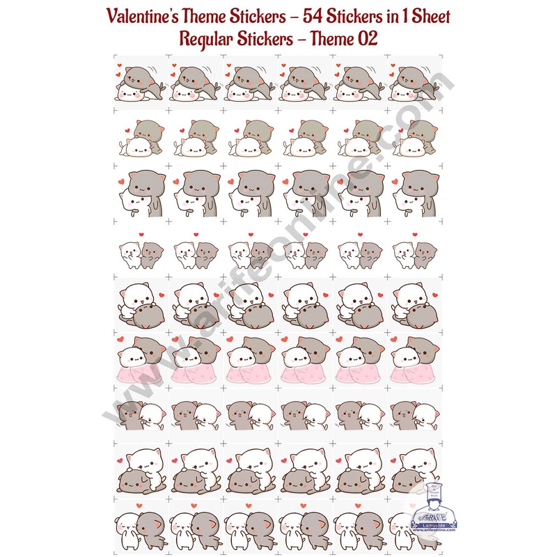 CAKE DECOR Valentine's Theme Regular Stickers - 54 in 1 Sheet (Theme 02)