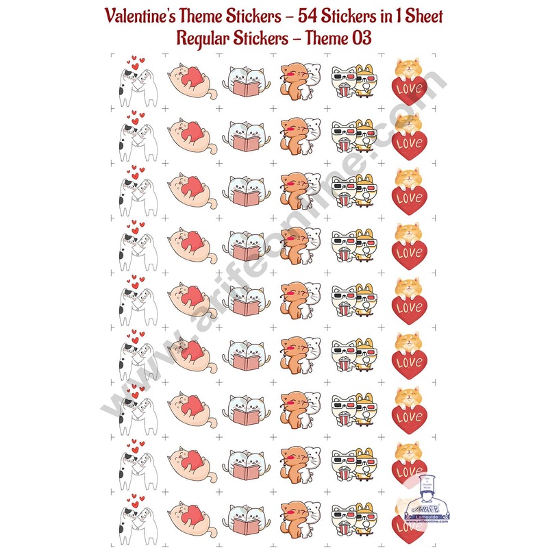 CAKE DECOR Valentine's Theme Regular Stickers - 54 in 1 Sheet (Theme 03)