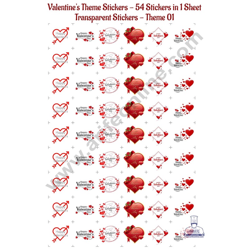 CAKE DECOR Valentine's Theme Transparent Stickers - 54 in 1 Sheet (Theme 01)
