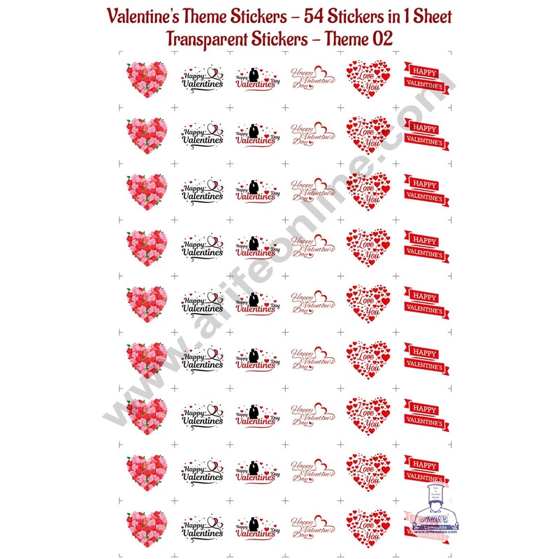 CAKE DECOR Valentine's Theme Transparent Stickers - 54 in 1 Sheet (Theme 02)