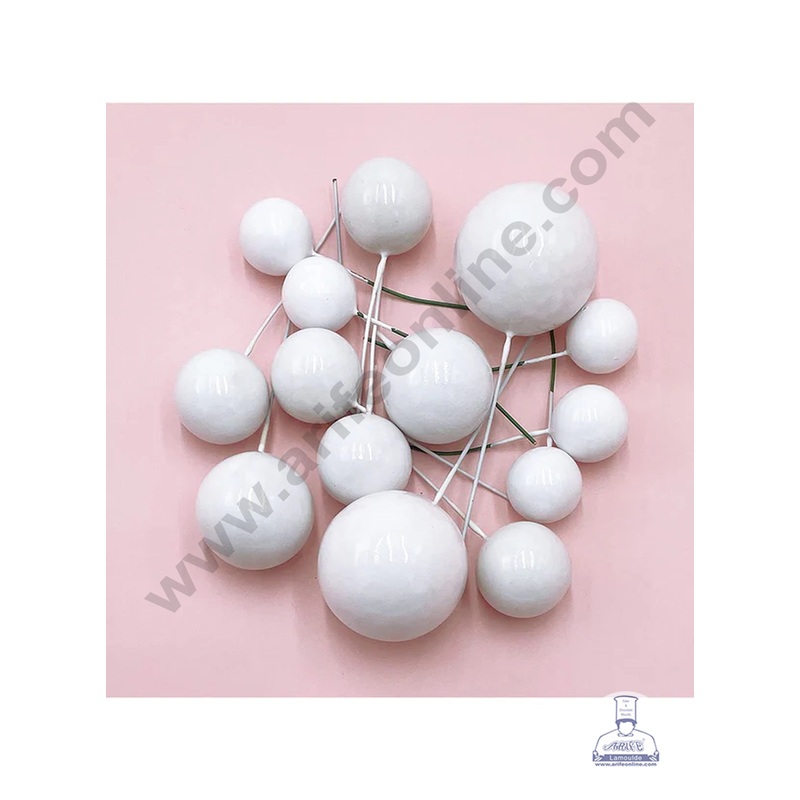 CAKE DECOR White Faux Balls Topper For Cake and Cupcake Decoration - ( 20 pcs Pack )