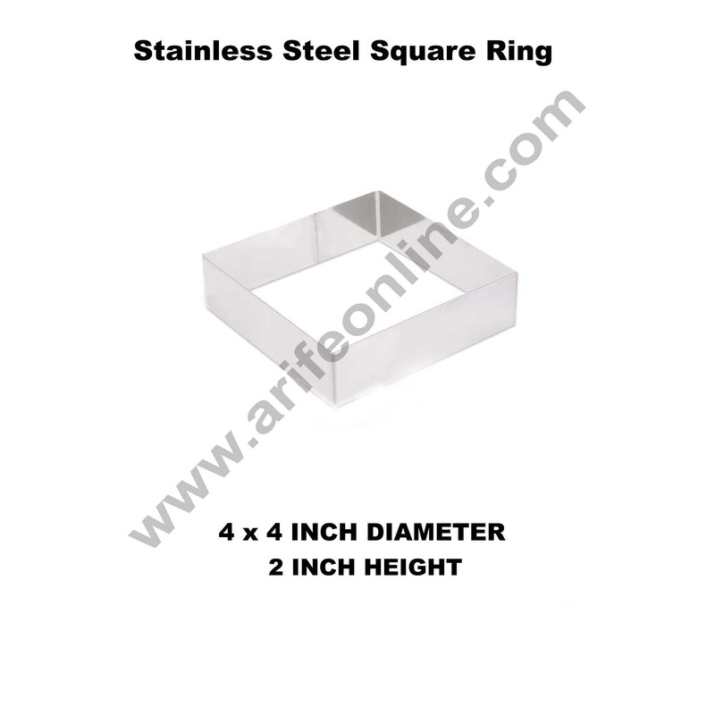 Cake Decor Square Cake Ring Stainless Steel Cutter Heavy Ring (4x4 inch Diameter X 2 inch Height )