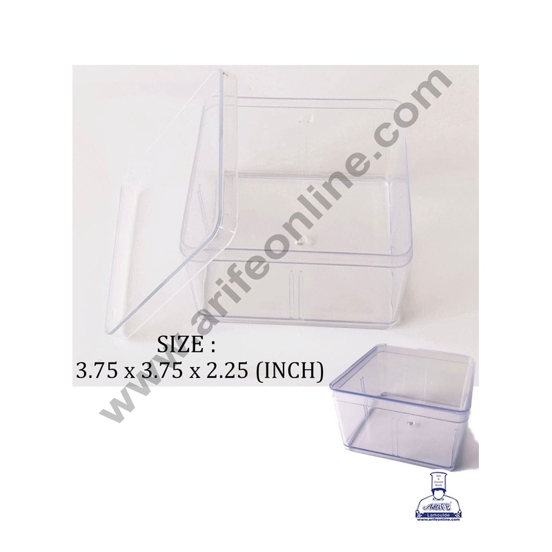 Cake Decor Transparent Acrylic Dessert Square Tub With Lid ( Pack of 12 )