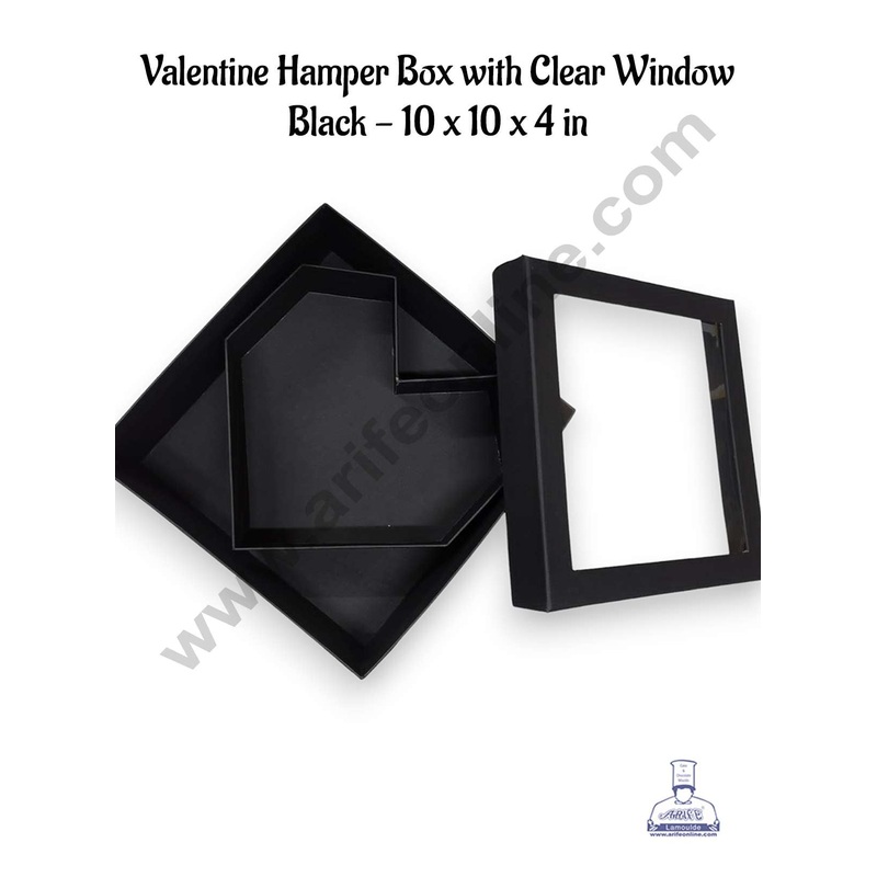 CAKE DECOR Valentine Hamper Box with Clear Window | Gift Box | Heart Shape Box | Present Box - Black (10 x 4 in)