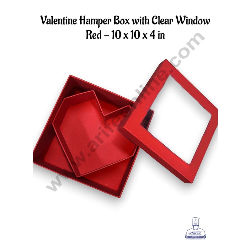 CAKE DECOR Valentine Hamper Box with Clear Window | Gift Box | Heart Shape Box | Present Box - Red (10 x 4 in)