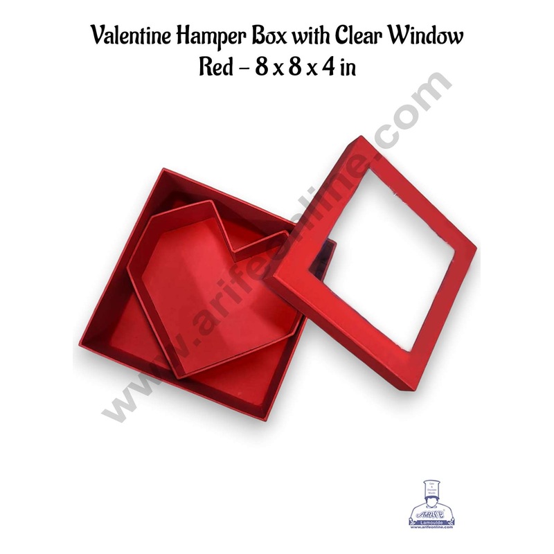 CAKE DECOR Valentine Hamper Box with Clear Window | Gift Box | Heart Shape Box | Present Box - Red (8 x 4 in)
