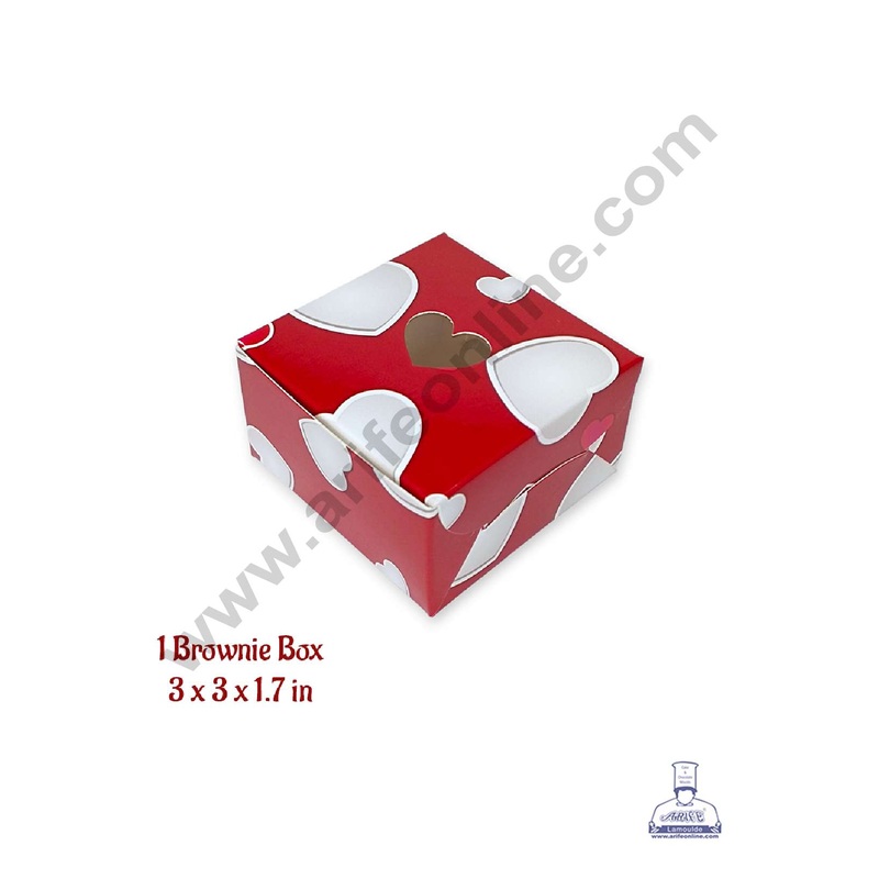 CAKE DECOR Valentine's Theme 1 Cavity Brownie Boxes with Heart Cutout Window  Heart Print ( 10 Pcs Pack )