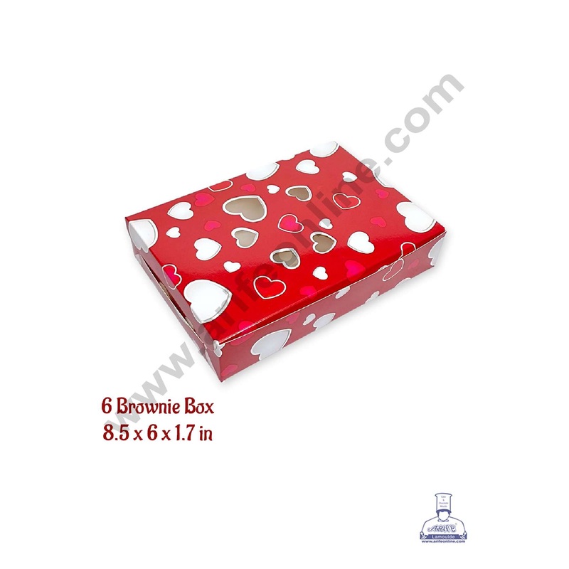 CAKE DECOR Valentine's Theme 6 Cavity Brownie Boxes with Heart Cutout Window  Heart Print ( 10 Pcs Pack )