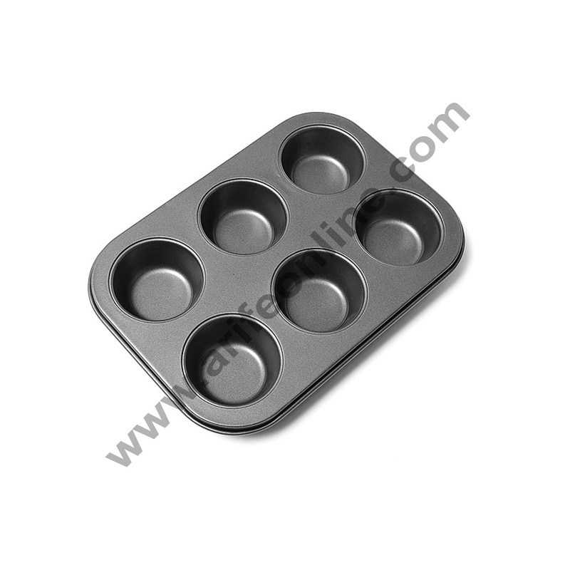 Non-Stick Aluminium 6-Cavity Muffin Tray  Perfect for Baking Muffins and Cupcakes - CAKE DECOR