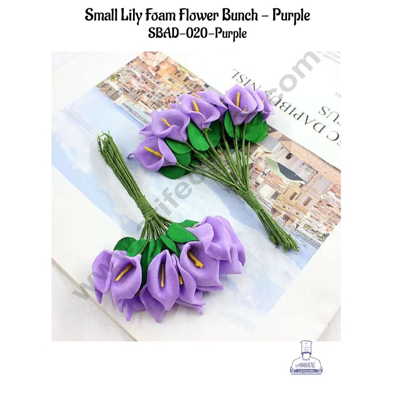 CAKE DECOR Small Lilly Foam Bunch Artificial Flower For Cake Decoration  Purple ( 1 Bunch )
