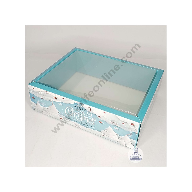 CAKE DECOR Snowy Christmas Theme Hamper Box with Transparent Lid | Gift Box | Present Box - (1 Pcs)