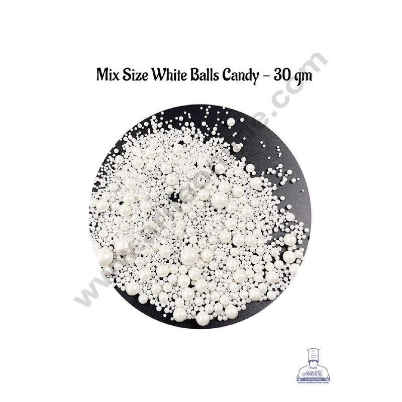 CAKE DECOR Sugar Candy - Mix Size White Balls Candy - 30 gm