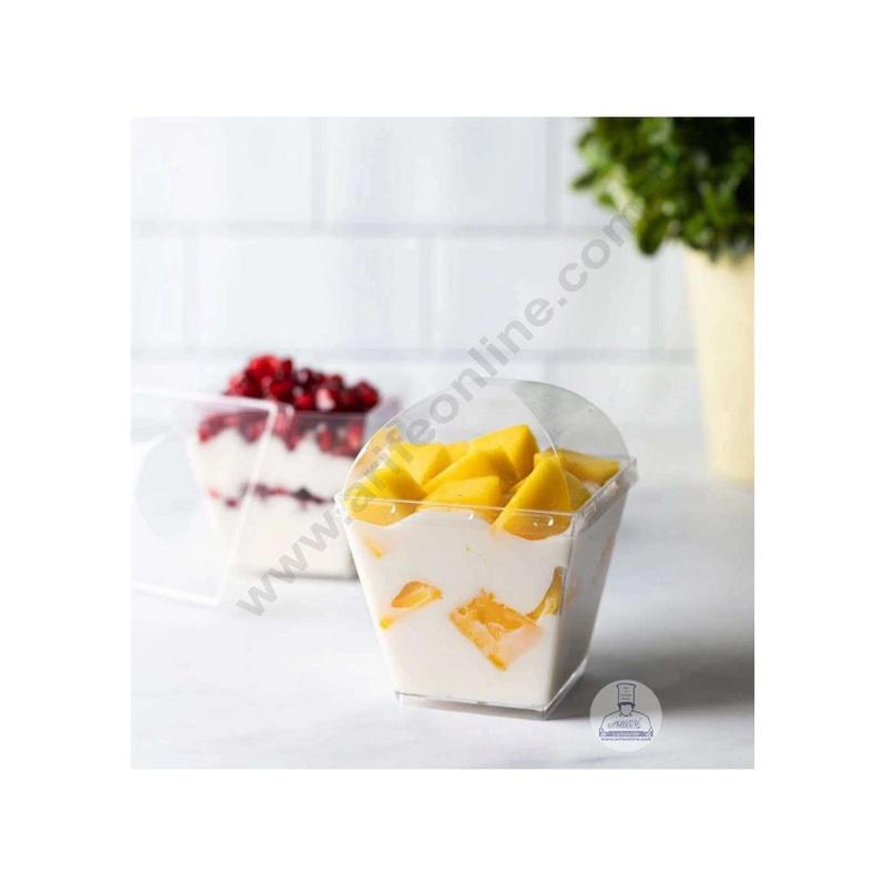 CAKE DECOR Transparent Mousse Cups with Lids | Dessert Cups | Pudding Cups | Mini Parfait Cups (Pack of 10)