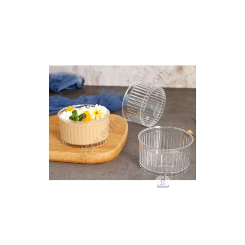 CAKE DECOR Transparent Round Frill Mousse Cups with Lids | Dessert Cups | Pudding Cups | Mini Parfait Cups (Pack of 10)