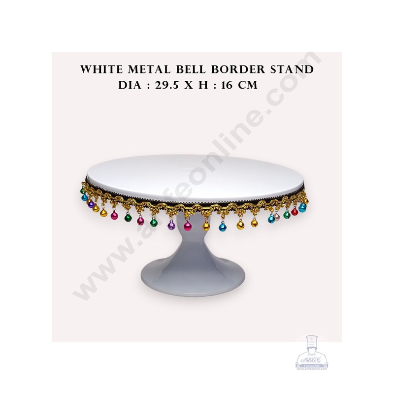 CAKE DECOR White Metal Cake Stand with Small Bells Border | Dessert Stand | Cupcake Stand