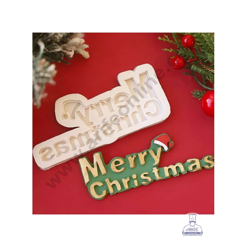 CAKE DECOR  Silicon 1 Cavity Merry Christmas with Santa Claus Cap Fondant Clay Marzipan Cake Decoration Mould SBSP-DYF7206
