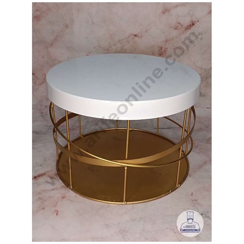 CAKE DECOR White Metal Plate With Golden Metal Rod & Base Plate Cake Stand ( SBSCS-003 )