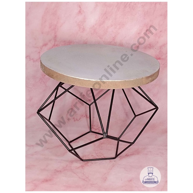 CAKE DECOR Wooden Disk With Geometric Style Metal Black Rod Cake Stand ( SBSCS-001 )