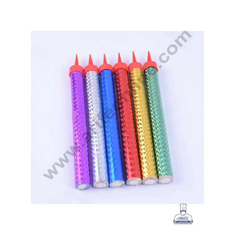 CAKE DECOR  Imported Fire Candle Sparkling Candle for Party Decoration for Cake and Cupcake - MultiColor- Set of 6 Pc