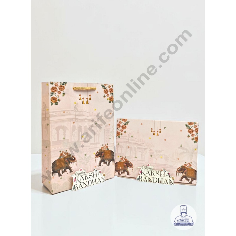 Festive 4 Pieces Rakhi Combo Set Gift Bag | Chocolate Box (Theme - 02) - CAKE DECOR