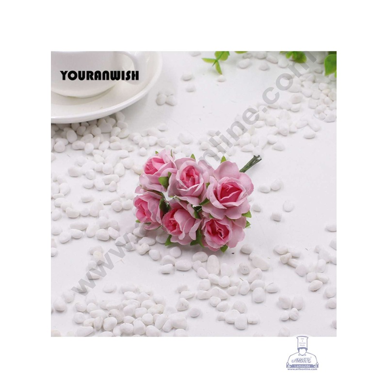 Cake Decor  6 Pcs Mini Rose Bunch  Link Pink - Pink