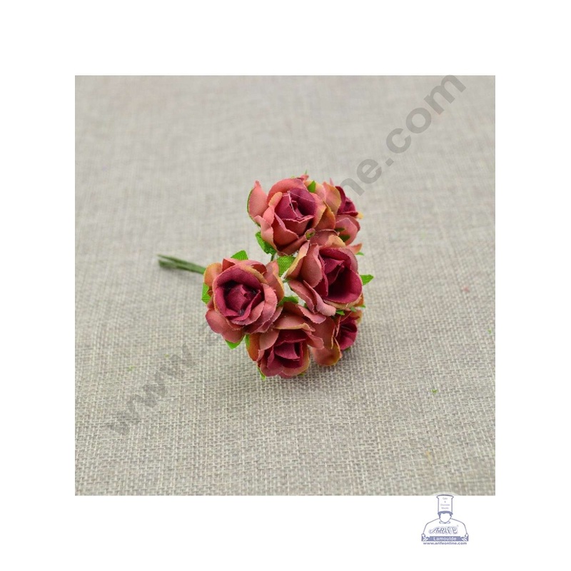 Cake Decor  6 Pcs Mini Rose Bunch  Pink Yellow