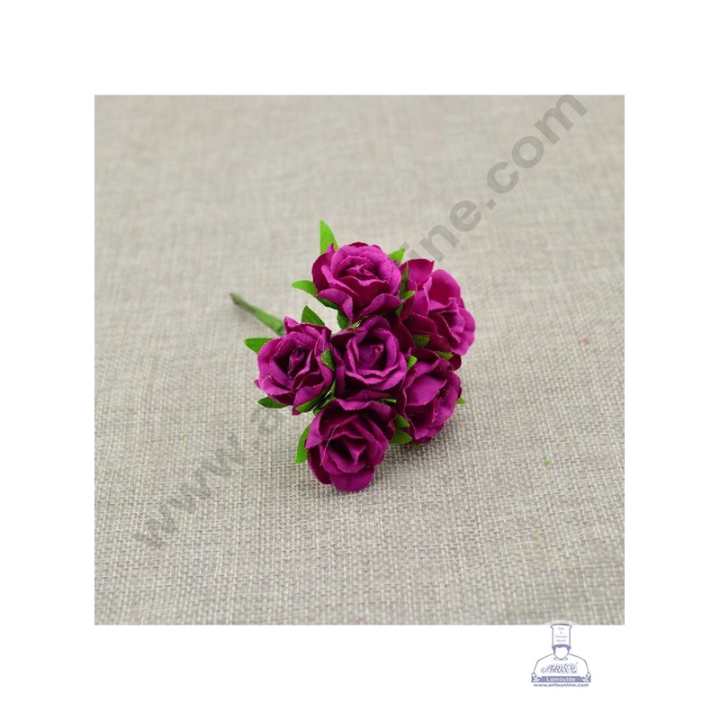 Cake Decor  6 Pcs Mini Rose Bunch  Rani Pink