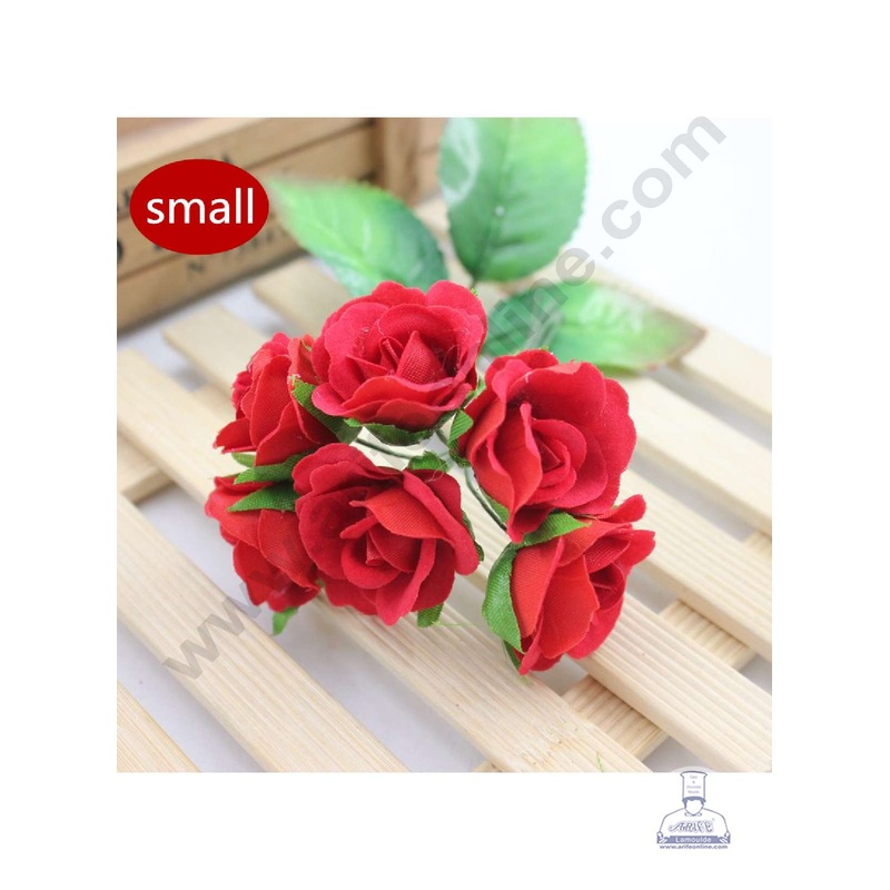 Cake Decor  6 Pcs Mini Rose Bunch  Red