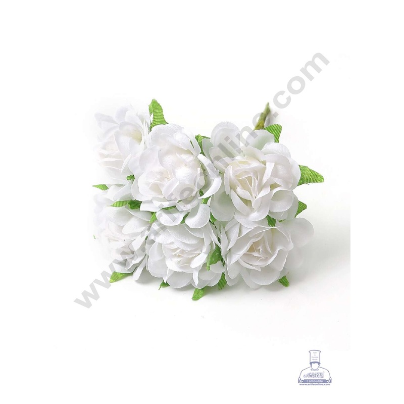 Cake Decor  6 Pcs Mini Rose Bunch  White