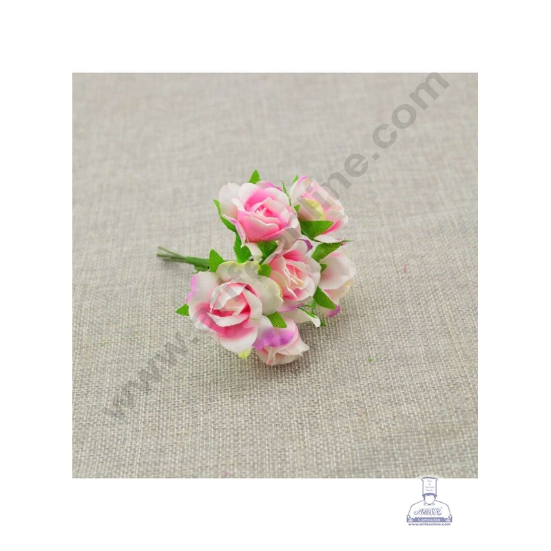 Cake Decor  6 Pcs Mini Rose Bunch  White Multi