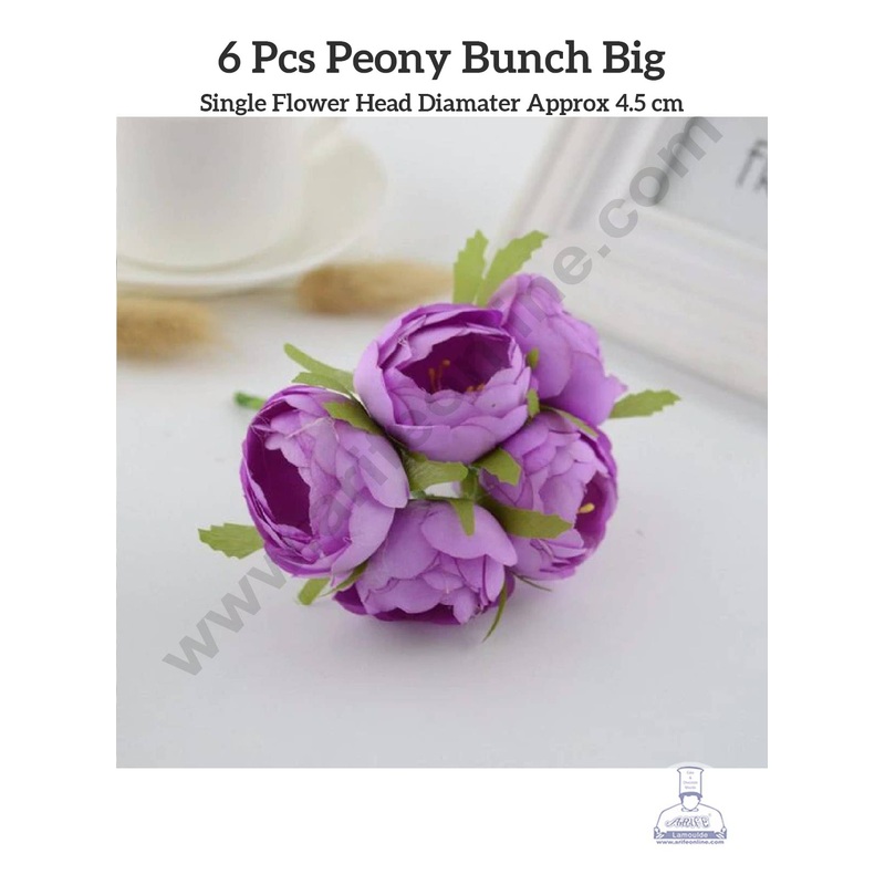 Cake Decor  Medium Peony Artificial Flower Bunch For Cake Decoration  Purple ( 1 Bunch )