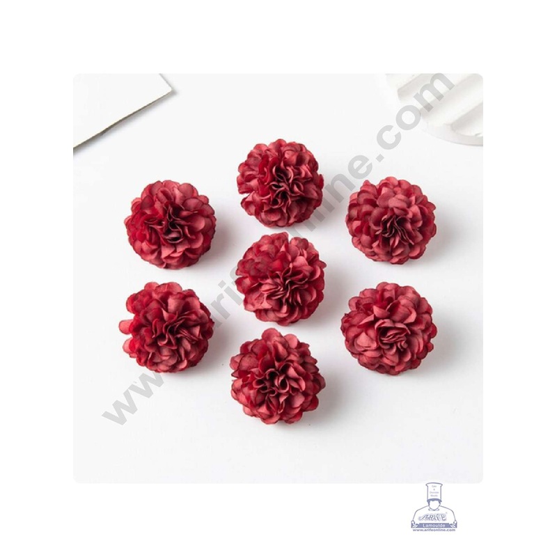 CAKE DECOR Small Marigold Artificial Flower For Cake Decoration  Dusty Red( 10 pcs Pack )